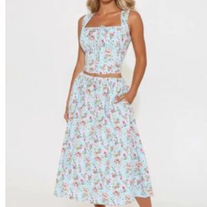 Floral Print Midi Skirt & top set